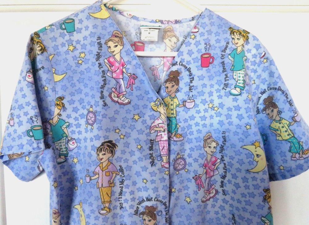 Medical Scrub Top Womens Simply Basic Size Medium S/S Snap Front Night Shift