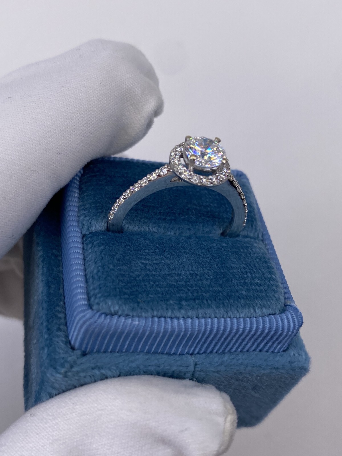 DIAMOND ENGAGEMENT RING ROUND HALO F VS1 1.15 CARAT GROWN LAB CREATED 14K W GOLD