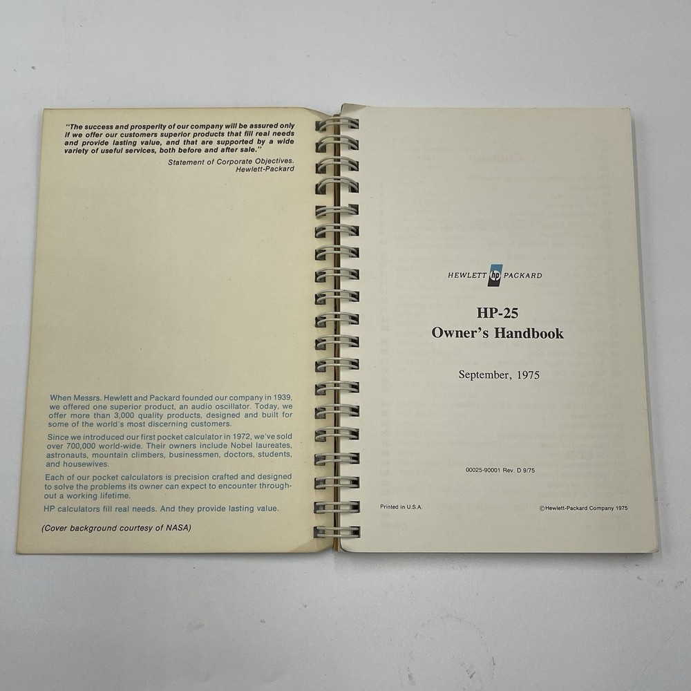 HP-25 Calculator OWNERS HANDBOOK and APPLICATIONS PROGRAMS Manuals 1975