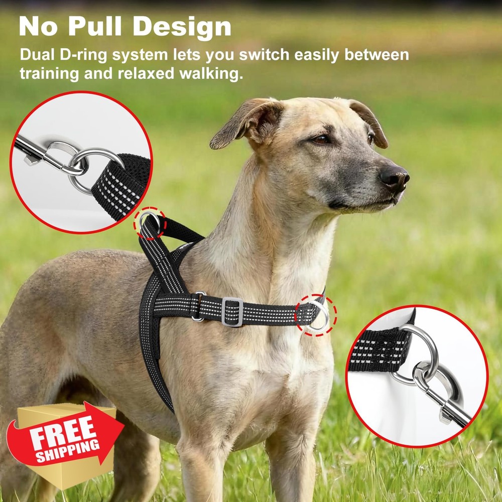 APakBak No Pull Dog Harness Black XL Padded Mesh Front Clip Handle