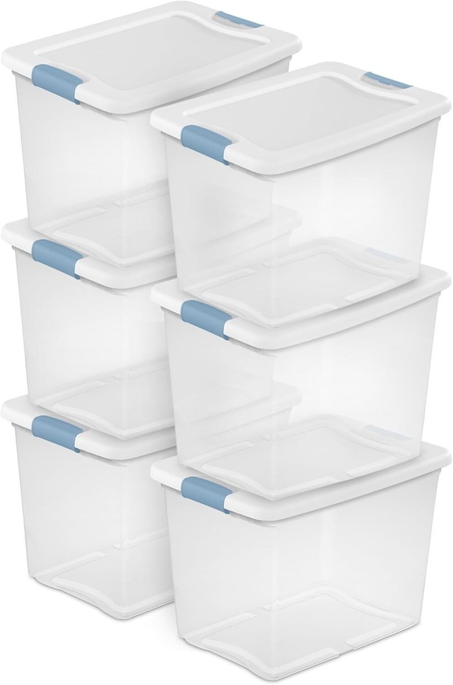 6-Pack Stackable Storage Bin with Lid Clear Plastic Design 25 Quart Containers