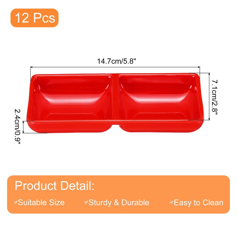 12Pcs Square Dipping Bowls Red with 2 Compartment Divided