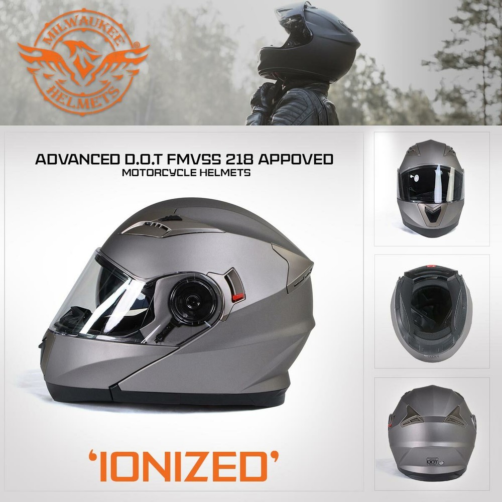 Milwaukee Helmets MPH9808DOT 'Ionized' Silver Advanced Motorcycle Modular Helmet