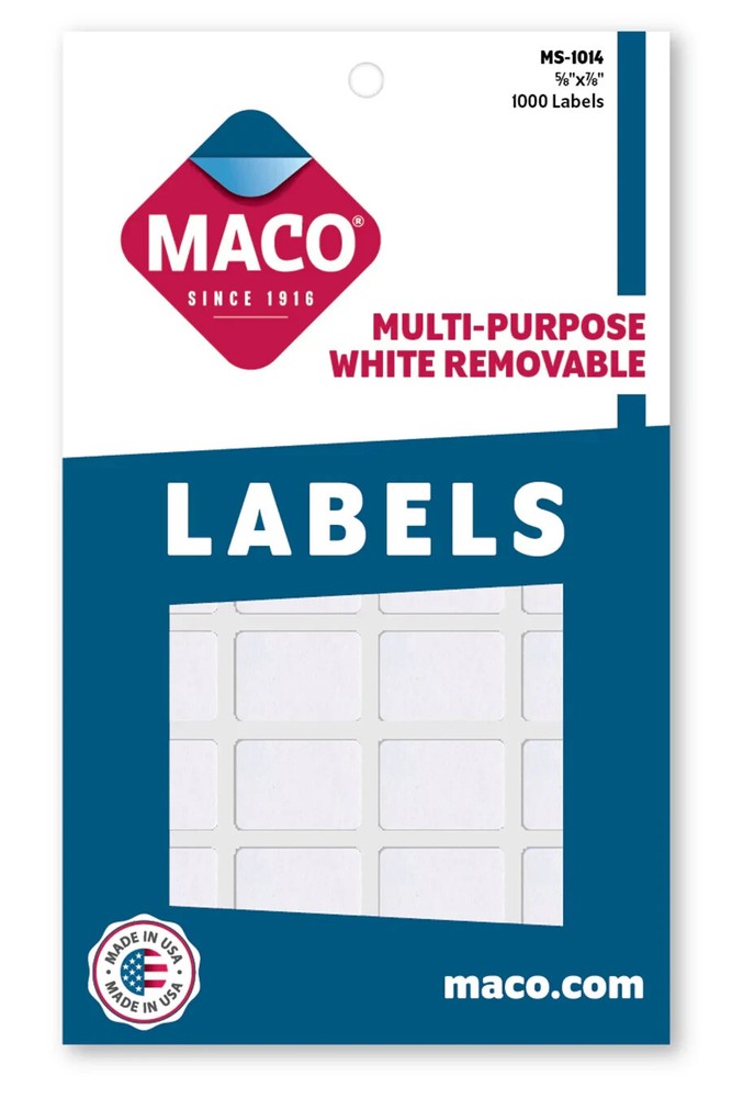 MACO White Rectangular Multi-Purpose Labels, 5/8 x 7/8 Inches, MS-1014
