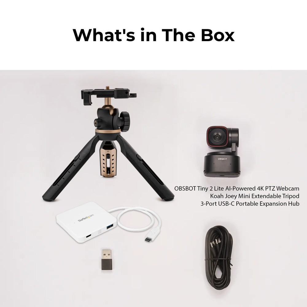 OBSBOT Tiny 2 Lite AI Powered 4K PTZ Webcam with Advanced CMOS Sensor Bundle