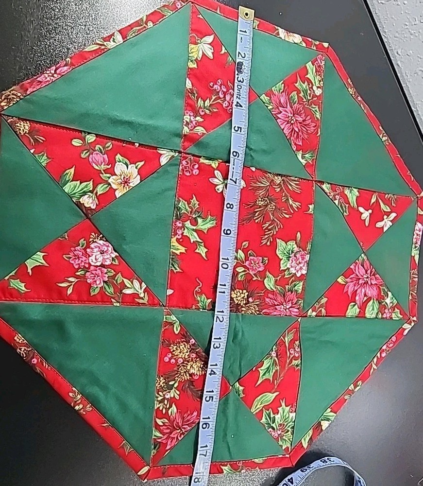 Handmade Patchwork Table Topper Runner Christmas Decor Red Green Reversible