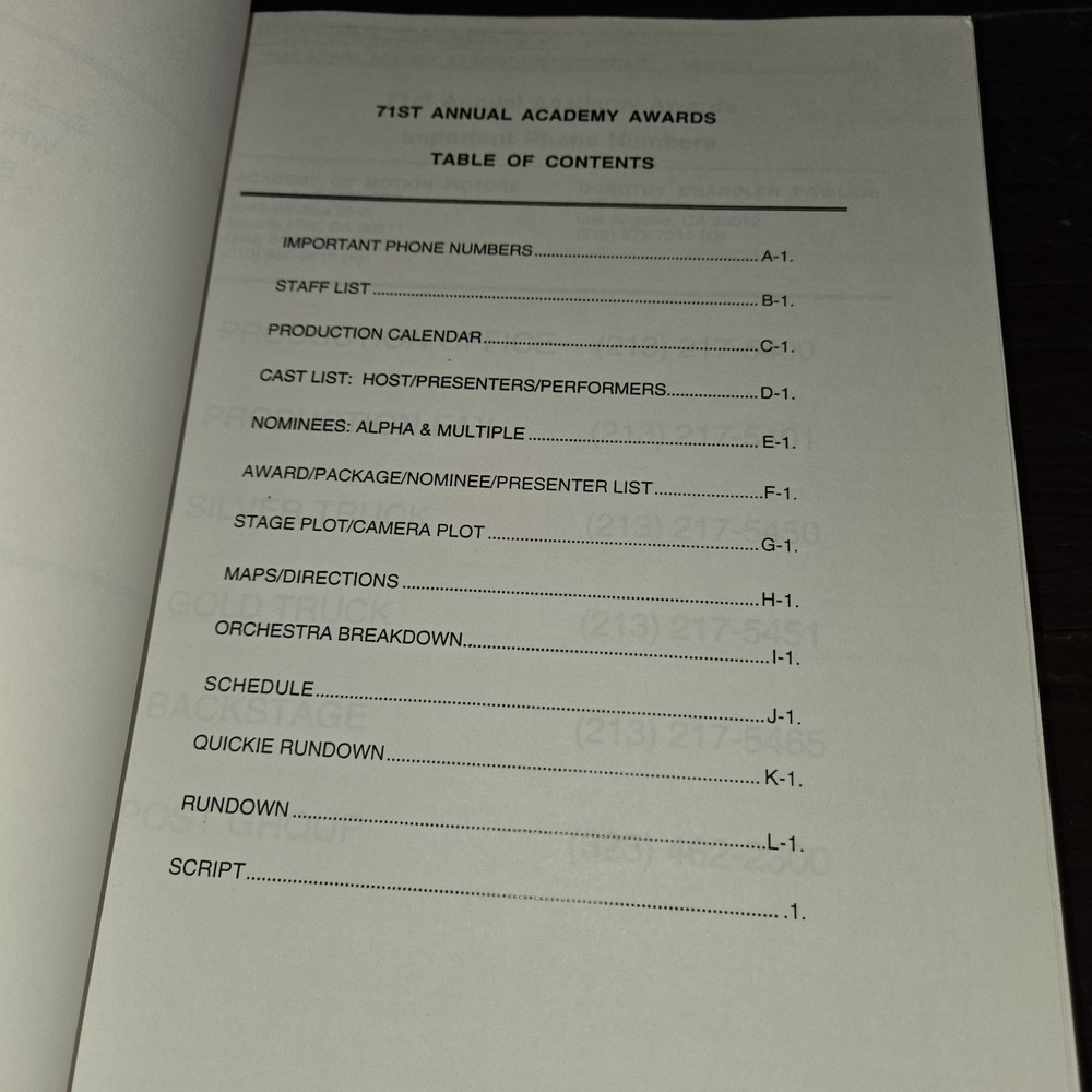 71ST ACADEMY AWARDS / 1999 TV Production Script