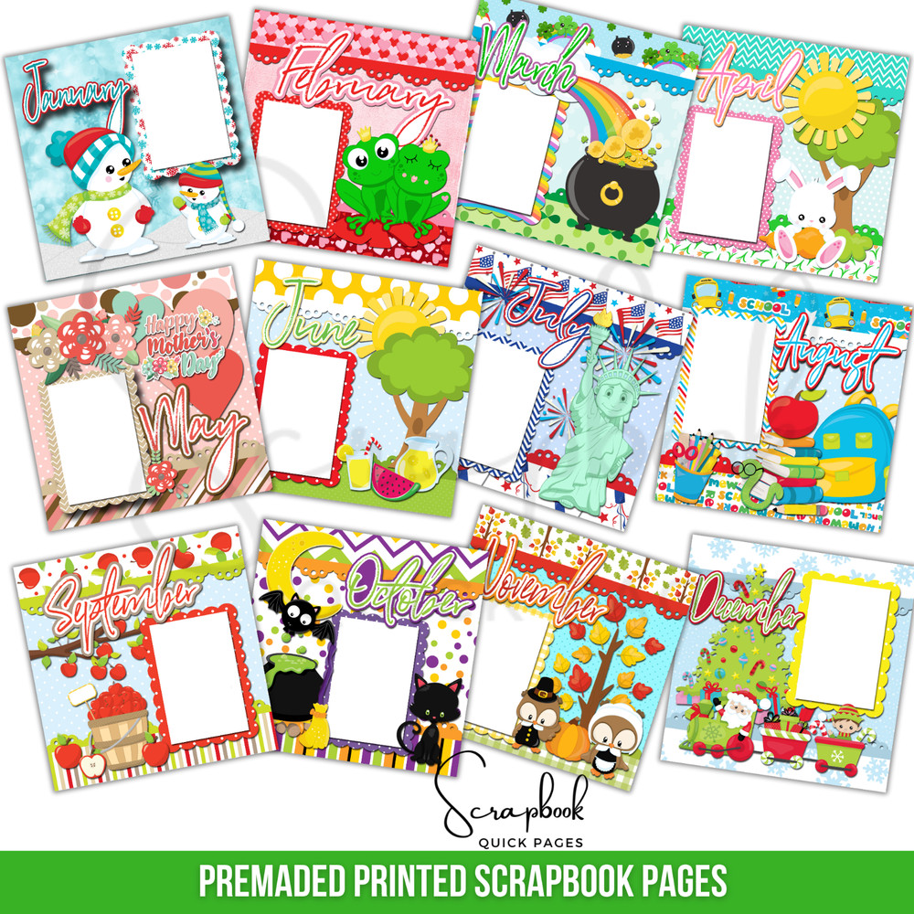 Calendar  Scrapbook Pages PRINTED Premade Scrapbook Quick Pages 79