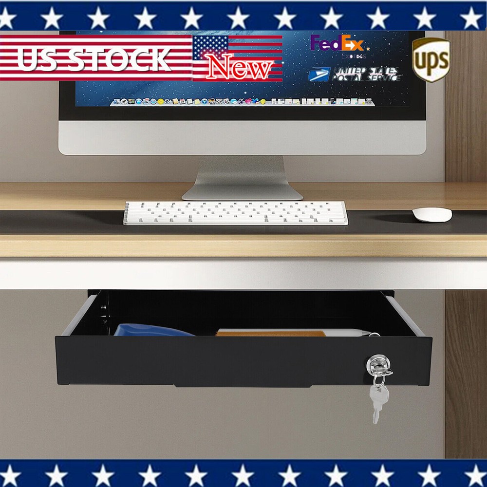 Under Desk Sliding Pull-Out Drawer Organizer - Space Saver with Lock