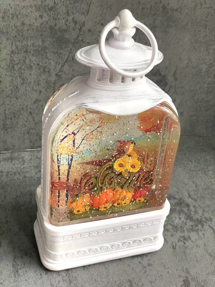 Harvest Lantern Holiday Decor 9.75" Lighted Lantern Continuous Blowing Glitter