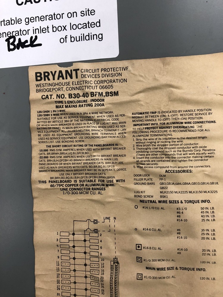 KTS-70 Westinghouse/Bryant 200 amp panel