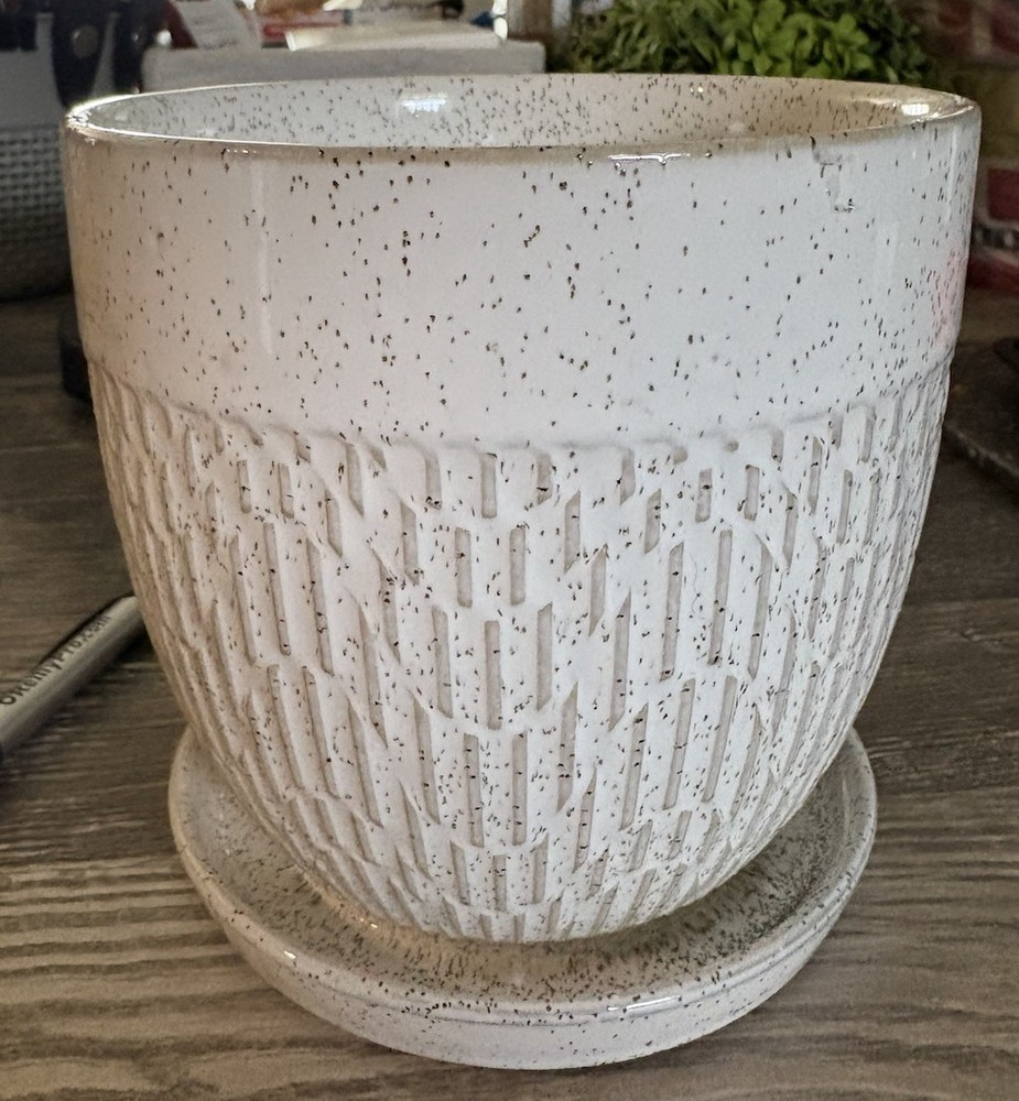 White With Gray Specs Planter NEW
