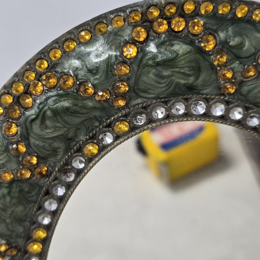 VTG Brass Tilting Vanity Mirror Table Mirror Standing Mirror Frame Rhinestones