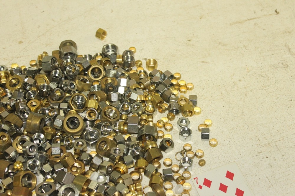 Lot of 3/8" and 1/2" Brass Compression Nuts, Rings, Sleeves, Ferrules NEW