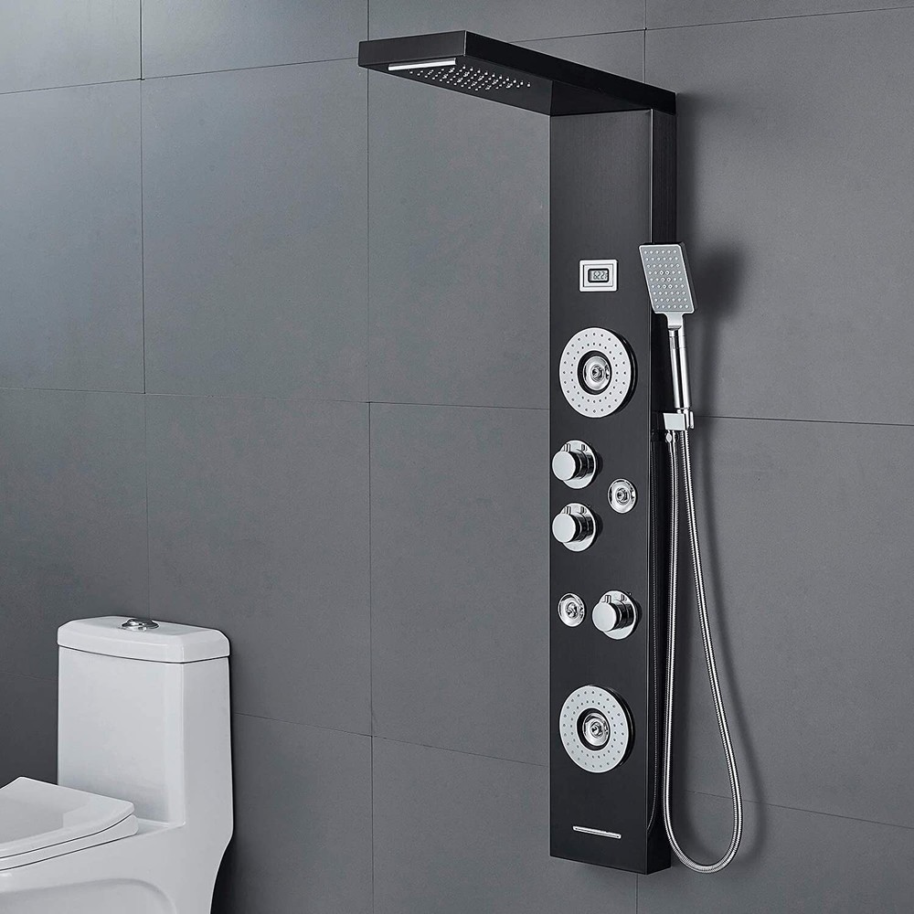 ELLO&ALLO Shower Panel Tower System LED Rainfall Waterfall Head Massage Jet