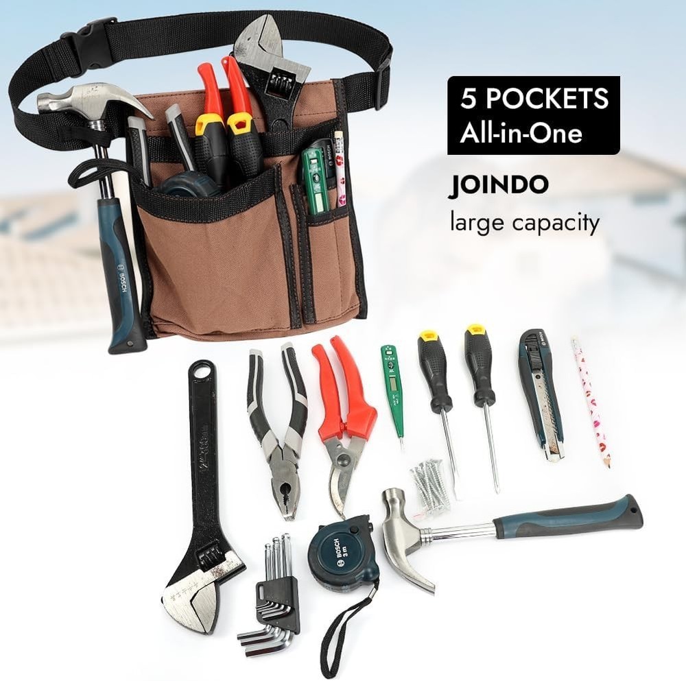 Durable 5-Pocket Canvas Tool Belt for Men