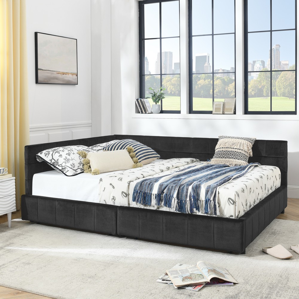 Queen Size Storage Upholstered Tufted Bed Frame, Sofa Bed Frame with Comfortable