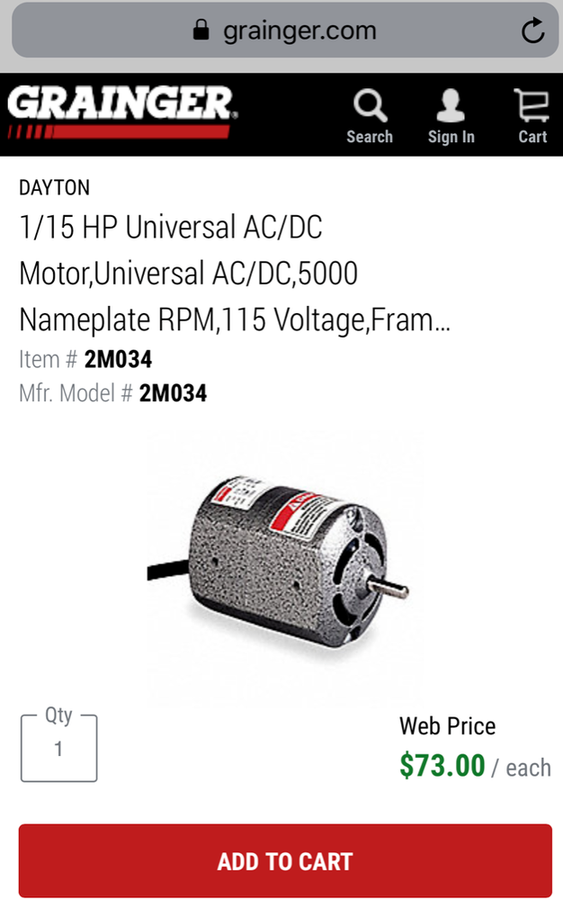 Dayton 1/15 HP Universal AC/DC Motor