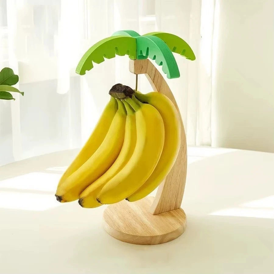 Wooden Banana Hanging Rack with Hook Decorative Kitchen Fruit Holder