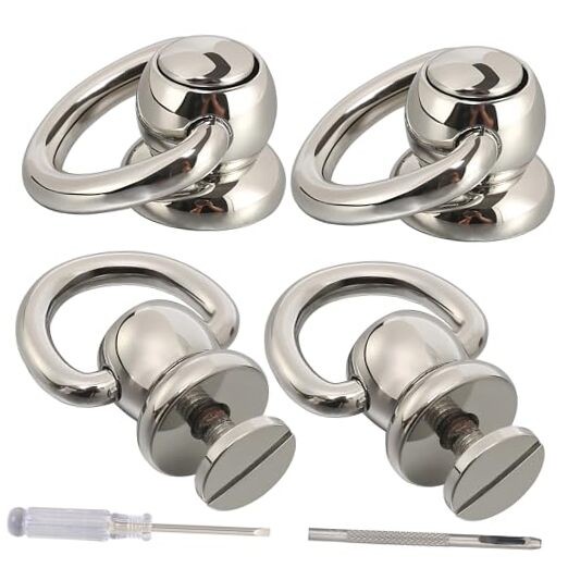 4Pcs D Rings for Brass Rivets, Leather Rotatable Strap Hardware, Ball Silver