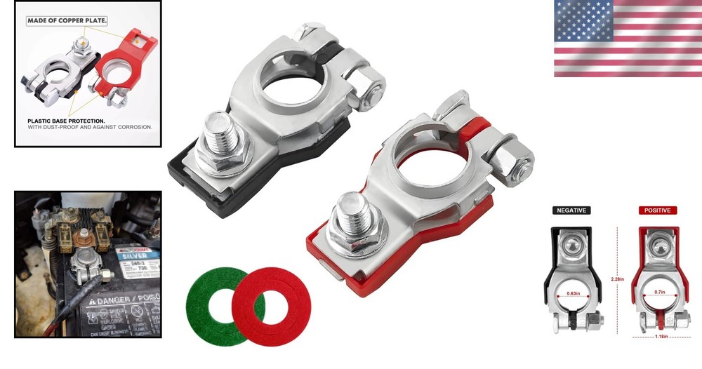 Easy-Install Corrosion-Resistant Battery Cable Terminals - Positive & Negative