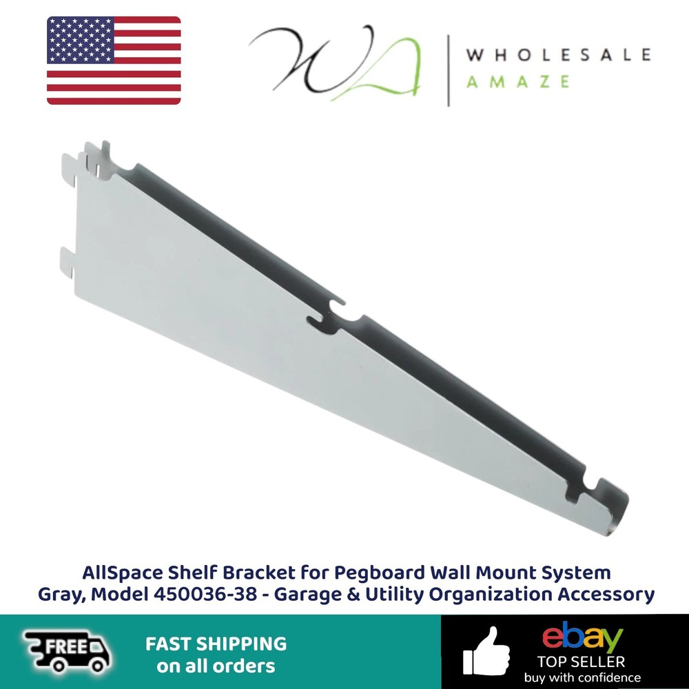 AllSpace Shelf Bracket for Pegboard Wall Mount System Gray, Model 450036-38