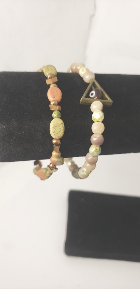 Gemstone Stackable Bracelets| Unakite & Sunstone Bracelet Set| Stretch Bracelet