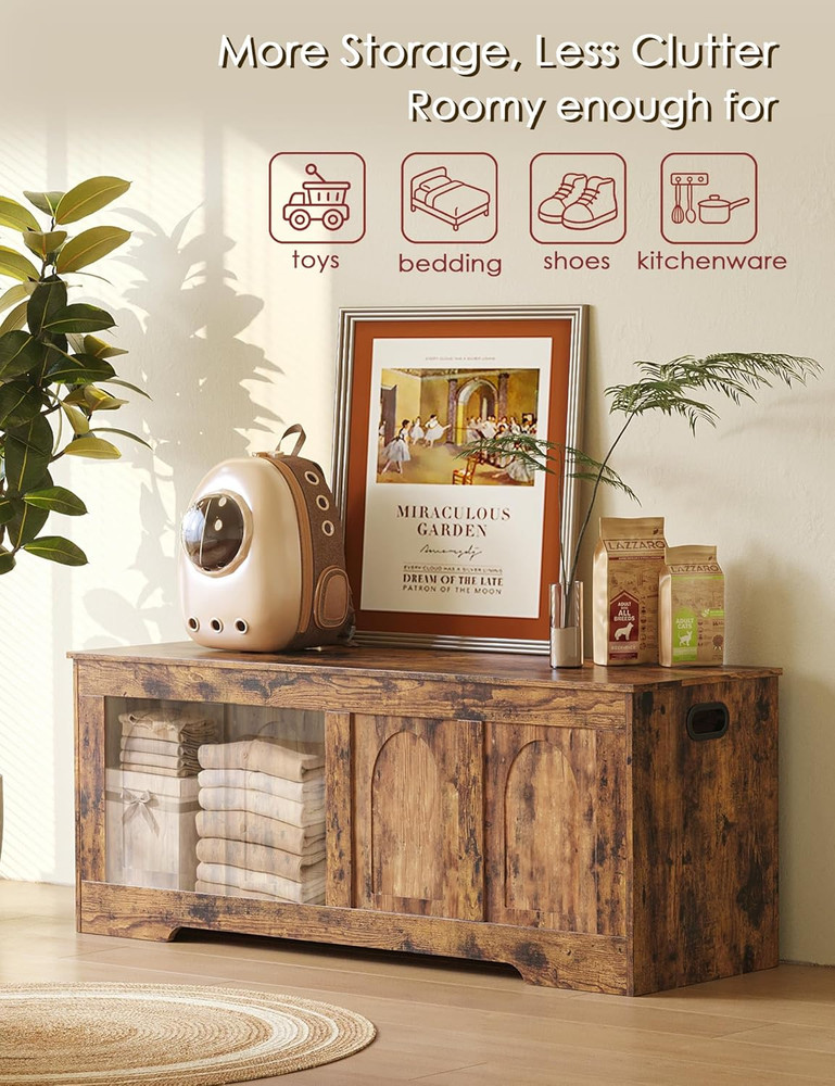 Extra Large Rustic Brown Storage Chest with Safety Hinges, Easy Assembly