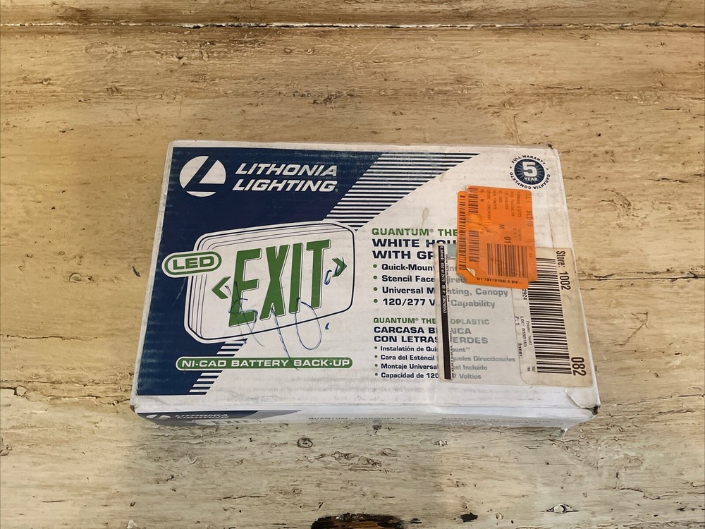 Lithonia Emergency Exit Sign Green Lettering Untested Open Box