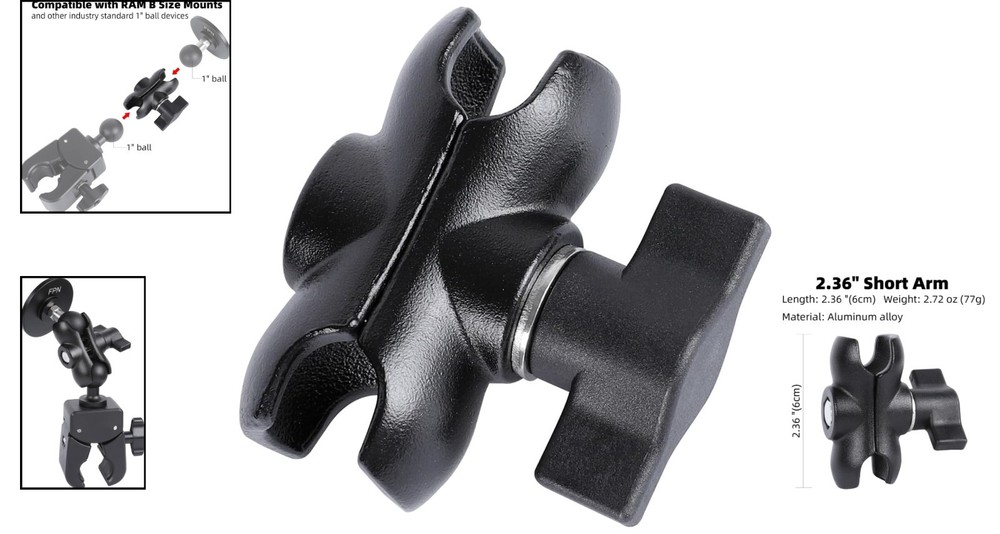 Aluminum Double Socket Arm - Adjustable Mount for RAM B Size 1" Ball Adapters