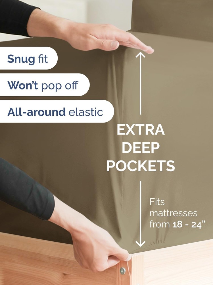 Extra Deep Full Fitted Sheet - Hotel Luxury Single Fitted Sheet Only - Easily...
