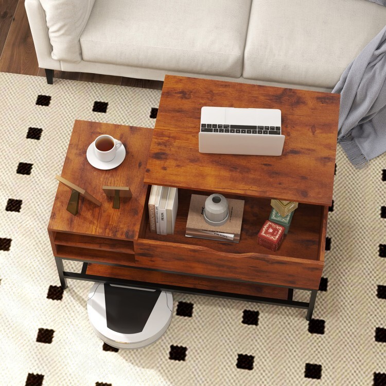 Lift Top Coffee Table, Hidden Storage Space Removable Storage Rack 2 Compartment