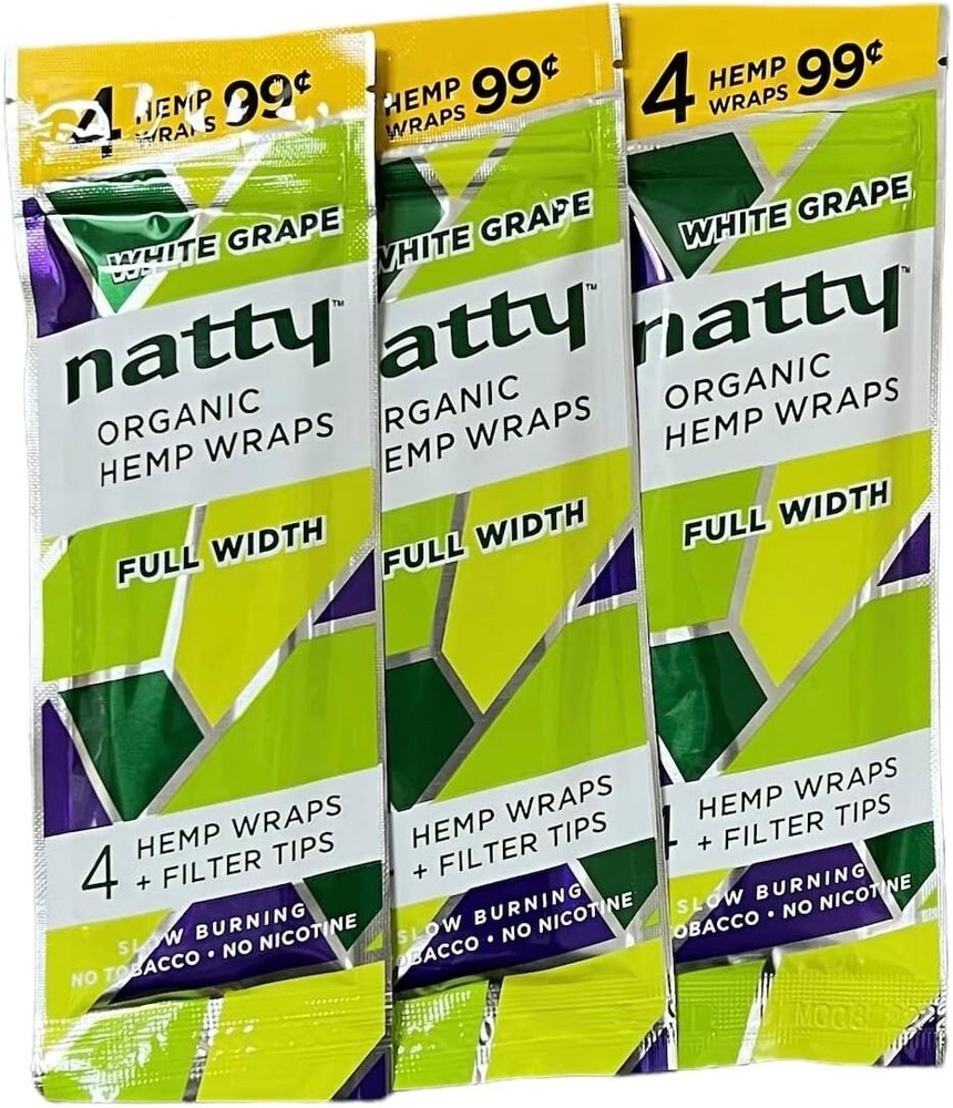 Natty Full Width Wraps 15 Packs Per Box 4 Wraps Per Pack (White Grape)