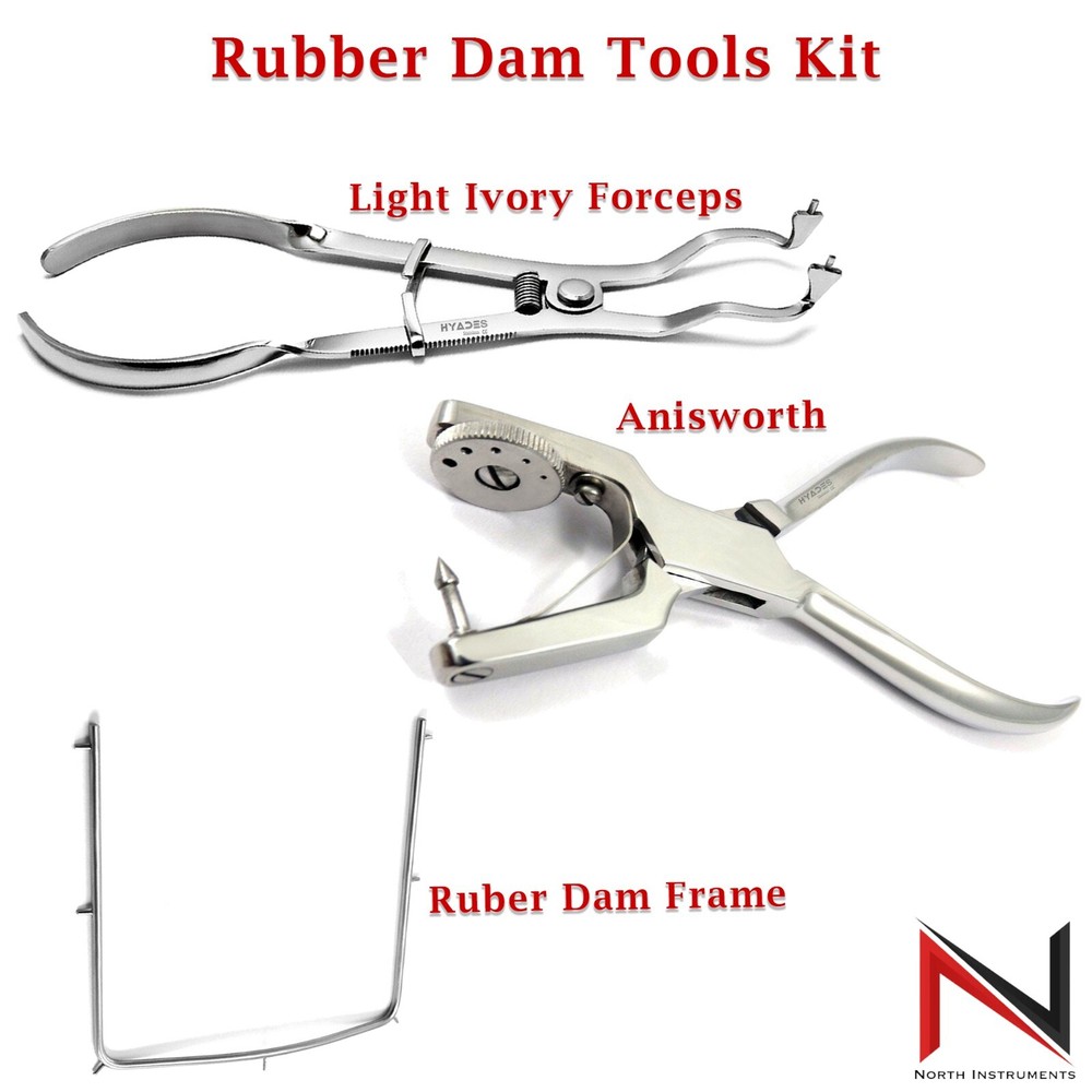 Light Ivory Forceps Anisworth & Rubber Dam Frame Set 3pcs Rubber Dam Tools Kit
