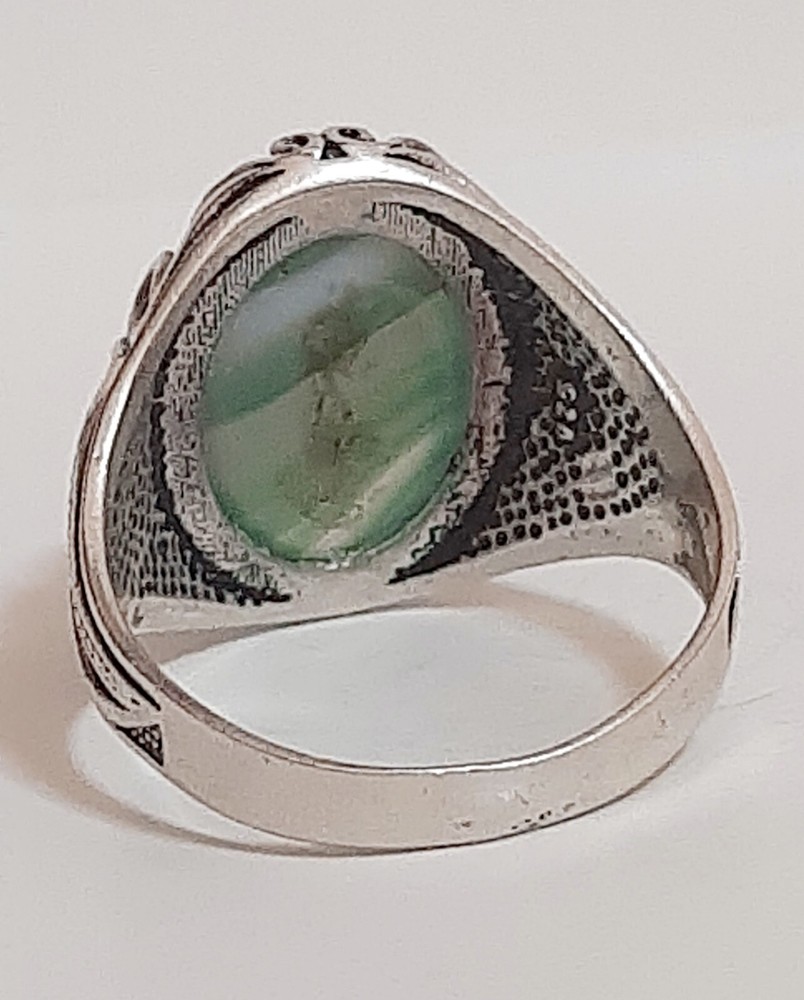 925 Silver Ring Solitaire Seal Rainbow Agate Ring Man Sterling Agate $