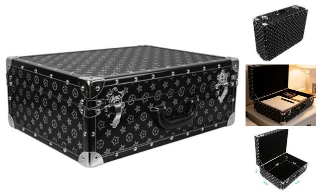 Vintage Floral Wooden Storage Box - 20" L Rectangular Decorative Medium Black