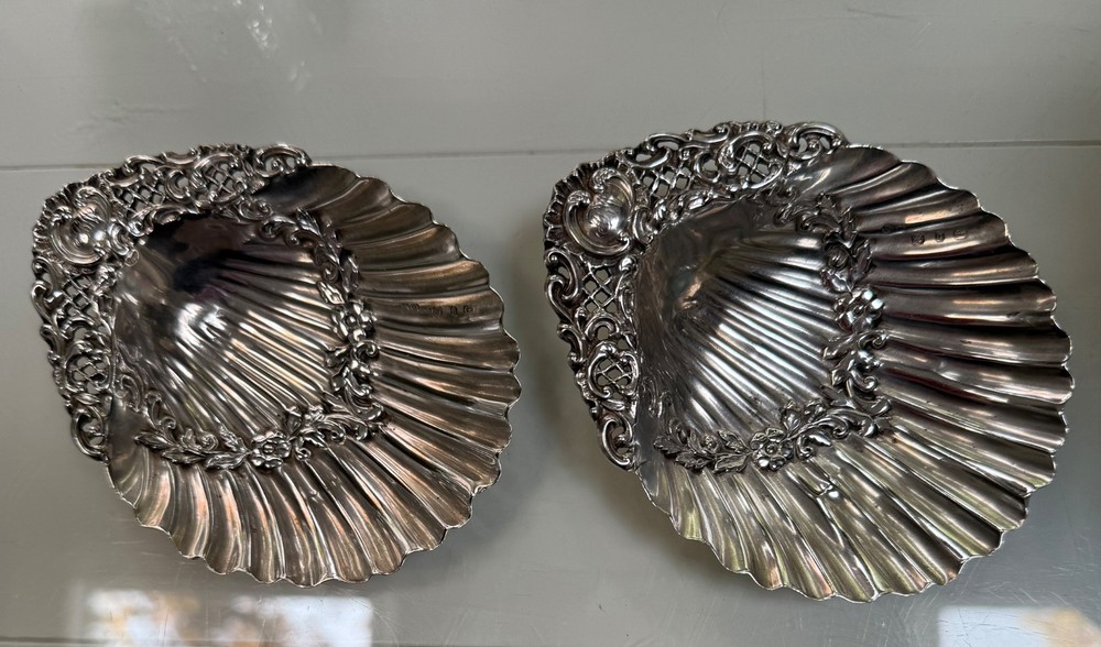 2 Antique Sterling Shell Dishes