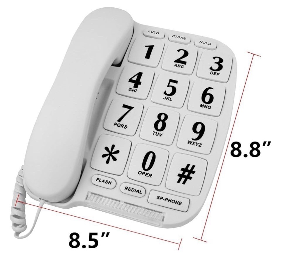 Big Keys White Telephone Large Buttons Volume Control Hands Free Function