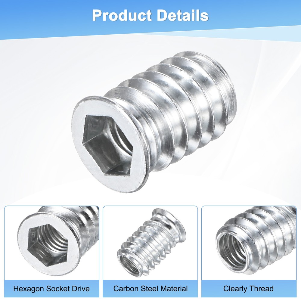20-Pack Threaded Inserts for Wood, M8x20mm Threaded Insert Nuts [Silver Tone]