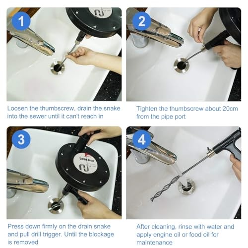 Drain Auger 25 Ft Plumbing Snake Snake Drain Clog Remove Tool Black