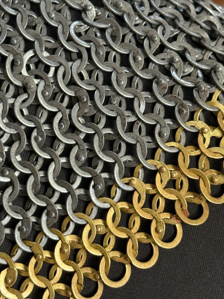 Mild Steel Chainmail Neck Protector – 8mm Dome Riveted Armor with Brass Edge