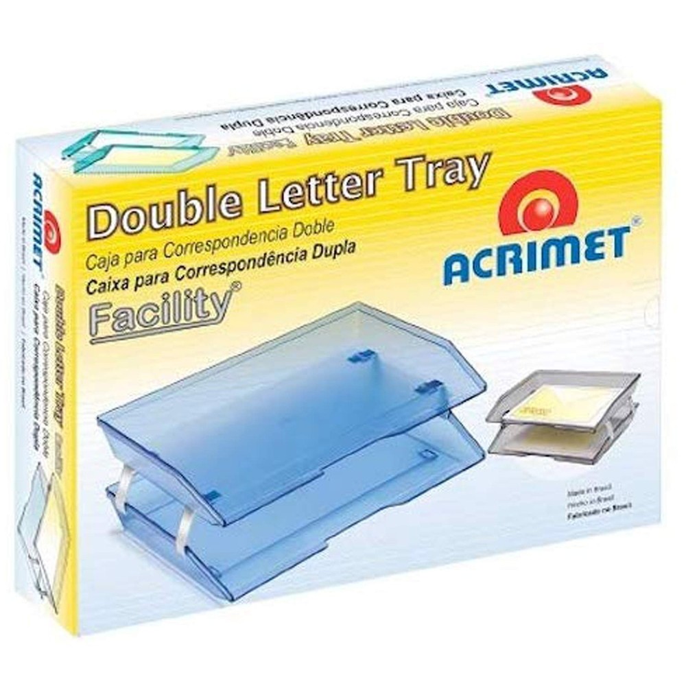 2 Tier Letter Tray Clear Blue Plastic Side Load Desktop File Organizer
