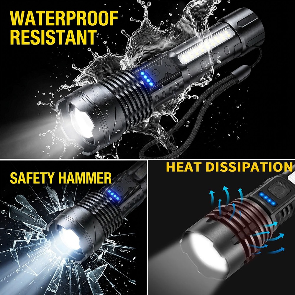 99000000LM Super Bright LED COB Tactical Flashlight USB Rechargeable Work Light