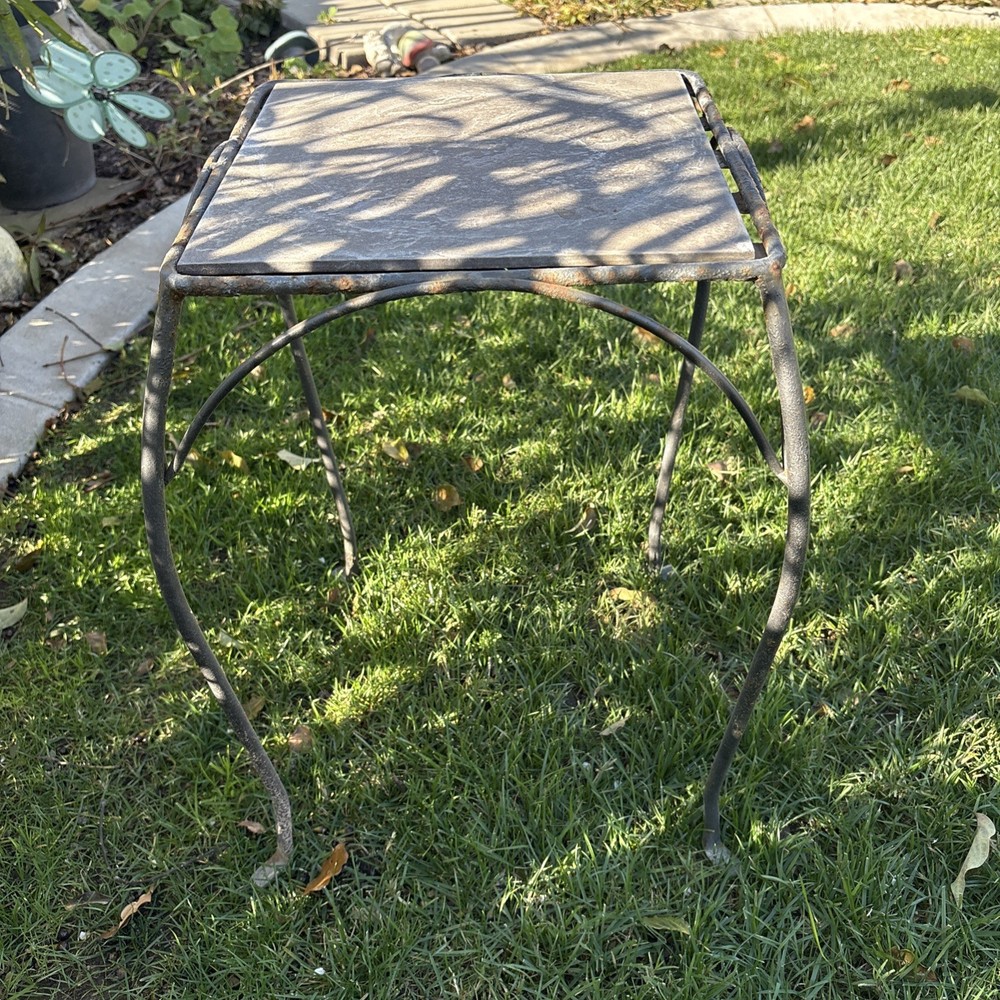 VTG Wrought Iron Rustic Table With Slate Tile