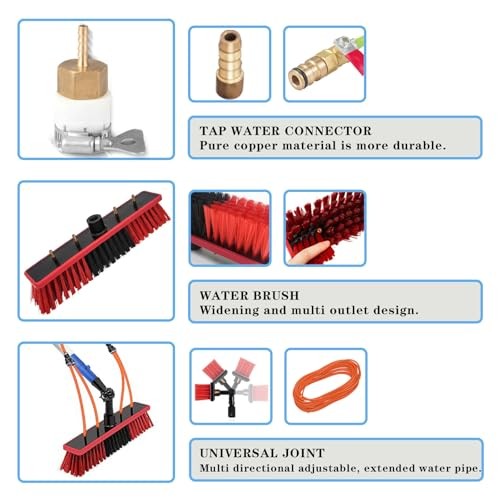 35 FT Water Fed Pole Kit Adjustable Solar Panel Cleaning Kit Cleaner Tool Red