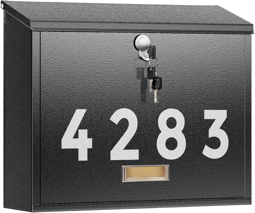 Locking Wall-Mount Mailbox for Outside, with 4 Keys, Galvanized Steel Rustproof