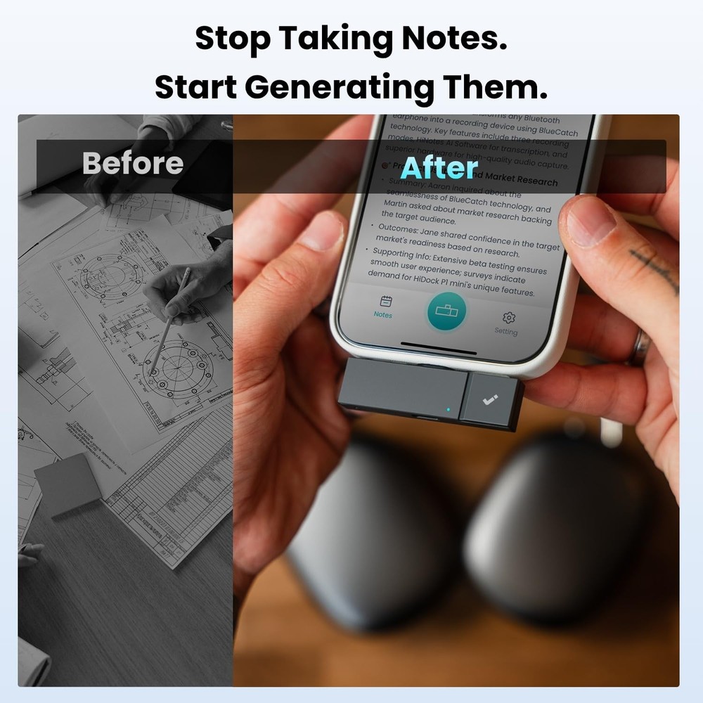 HiDock P1 mini AI Voice Recorder: Smart Recorder Work with Gray