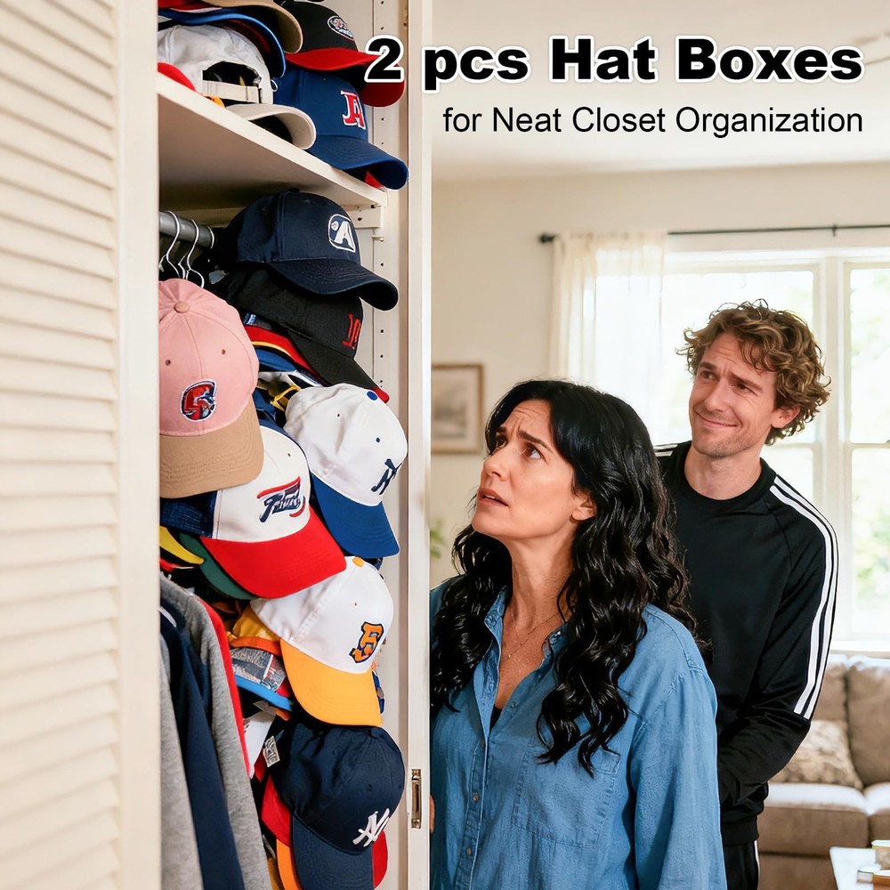 2 PCS Stackable Hat Storage for Baseball Caps, Space Saving Hat Organizer Box...