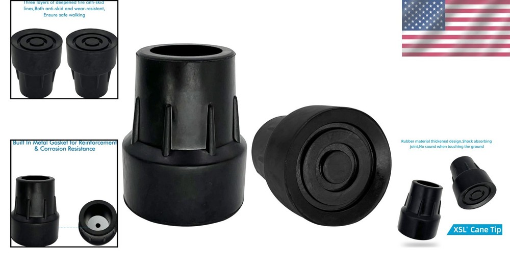SecureGrip 1-Inch Cane Tip Replacements – Pack of 2