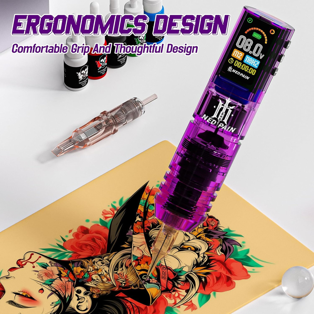 Wireless Adjustable Tattoo Machine Pen Set with Memory Function